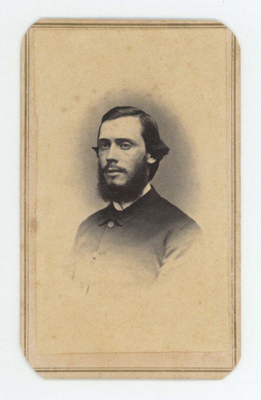 Antique CDV Circa 1860s Handsome Dapper Man in Stylish Suit With Full Beard