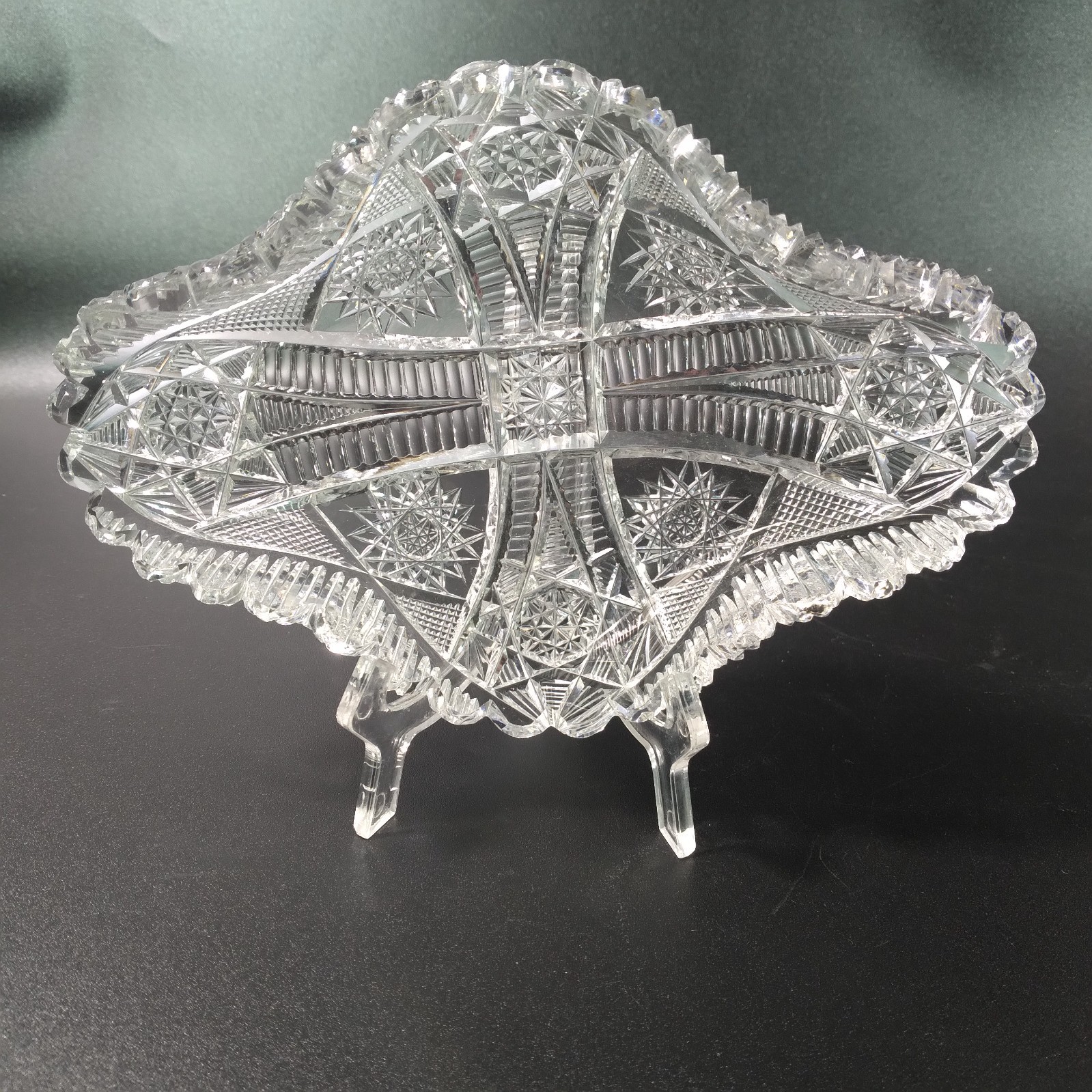 ABP PAIRPOINT DIXIE Glass Shallow Bowl Hobstars & Bars w/ Scalloped Ribbed Edge