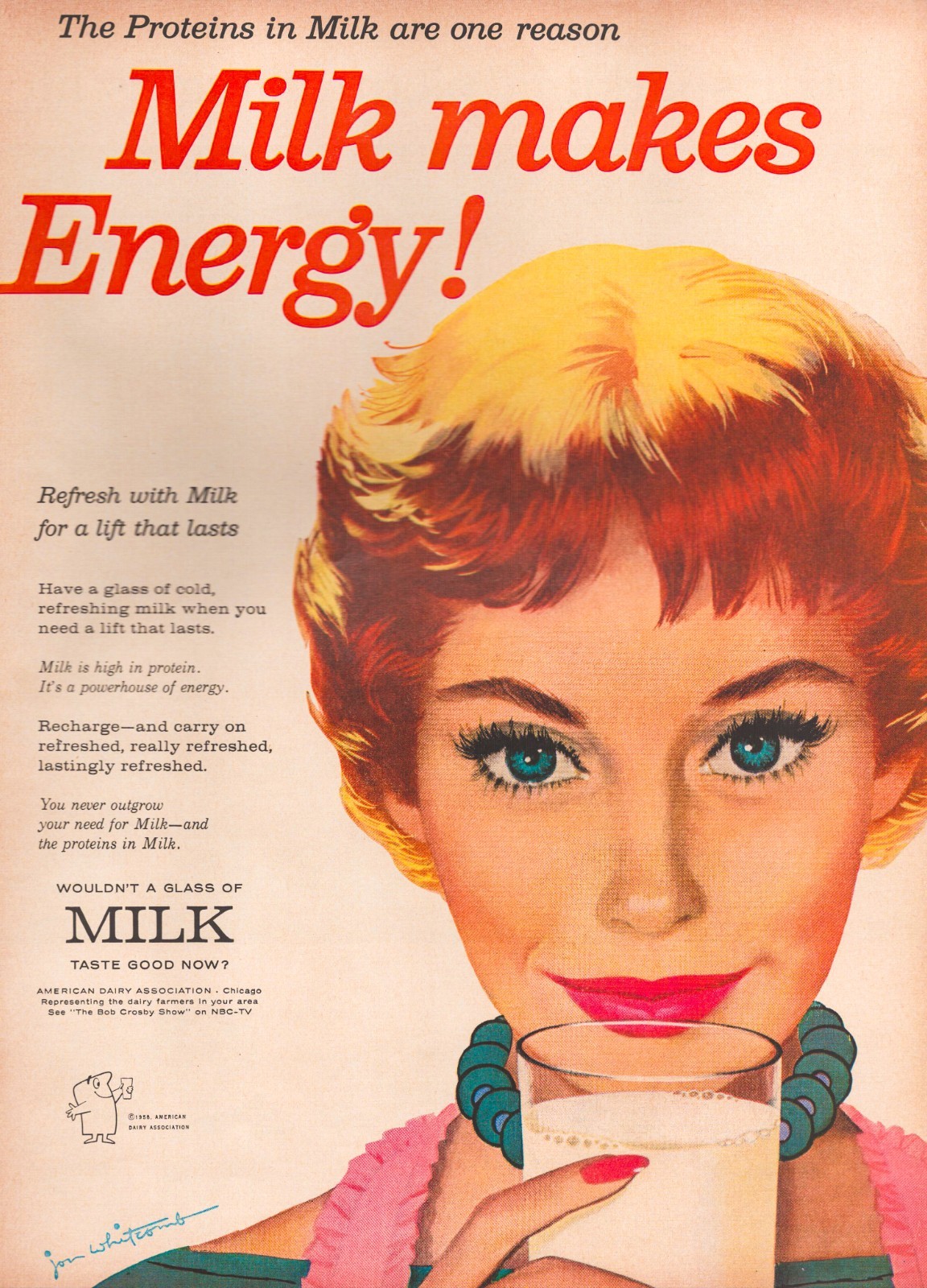 Milk Makes Energy American Dairy Assn Protein Vintage Print Ad \'58