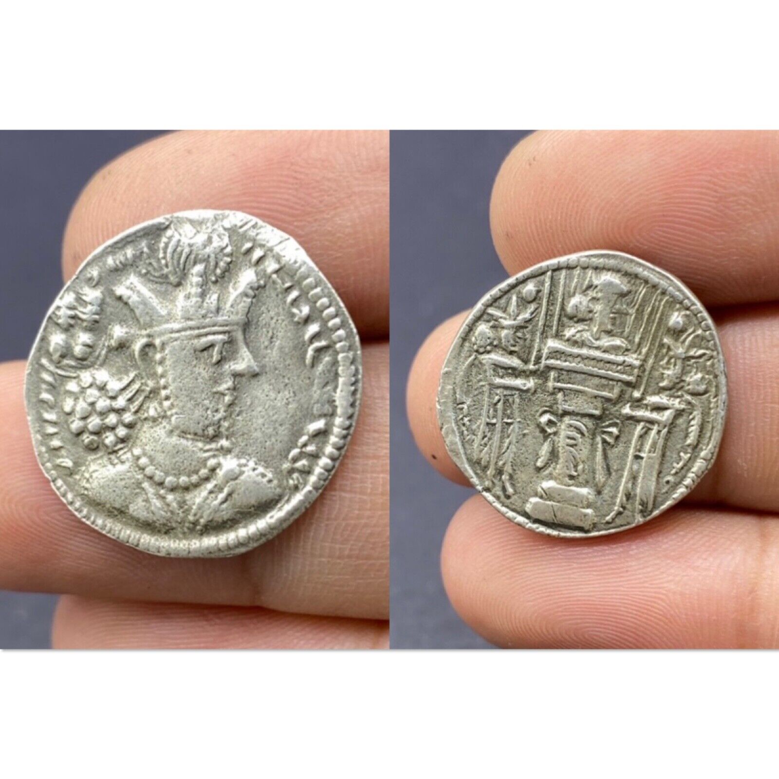 Ancient Sassanian king Shapur II Solid Silver Coin - (309-379 AD) E