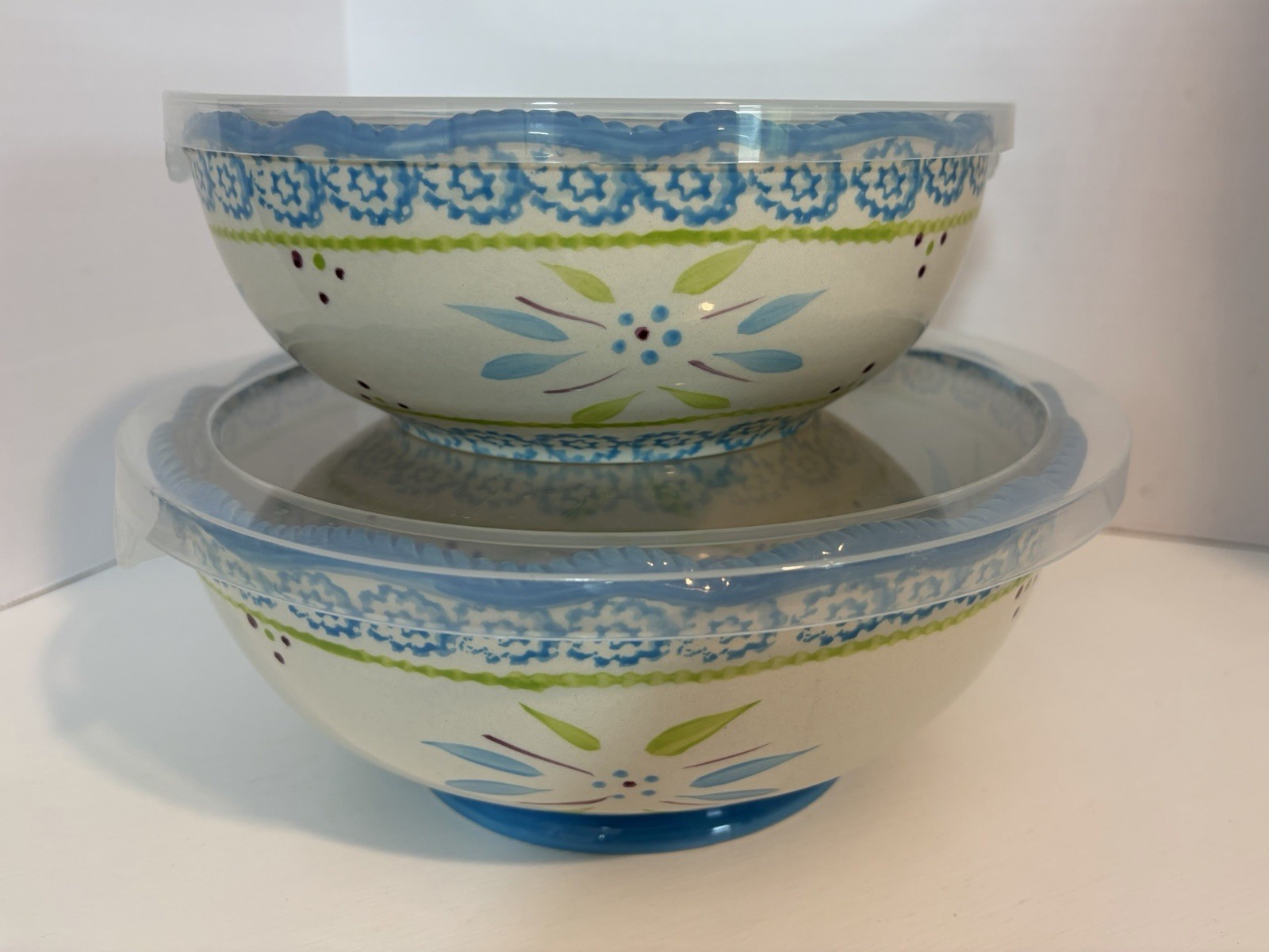 2 Temptations Old World Oceanfetti Blue Covered Serving Storage Bowl 1.25 - 2 QT