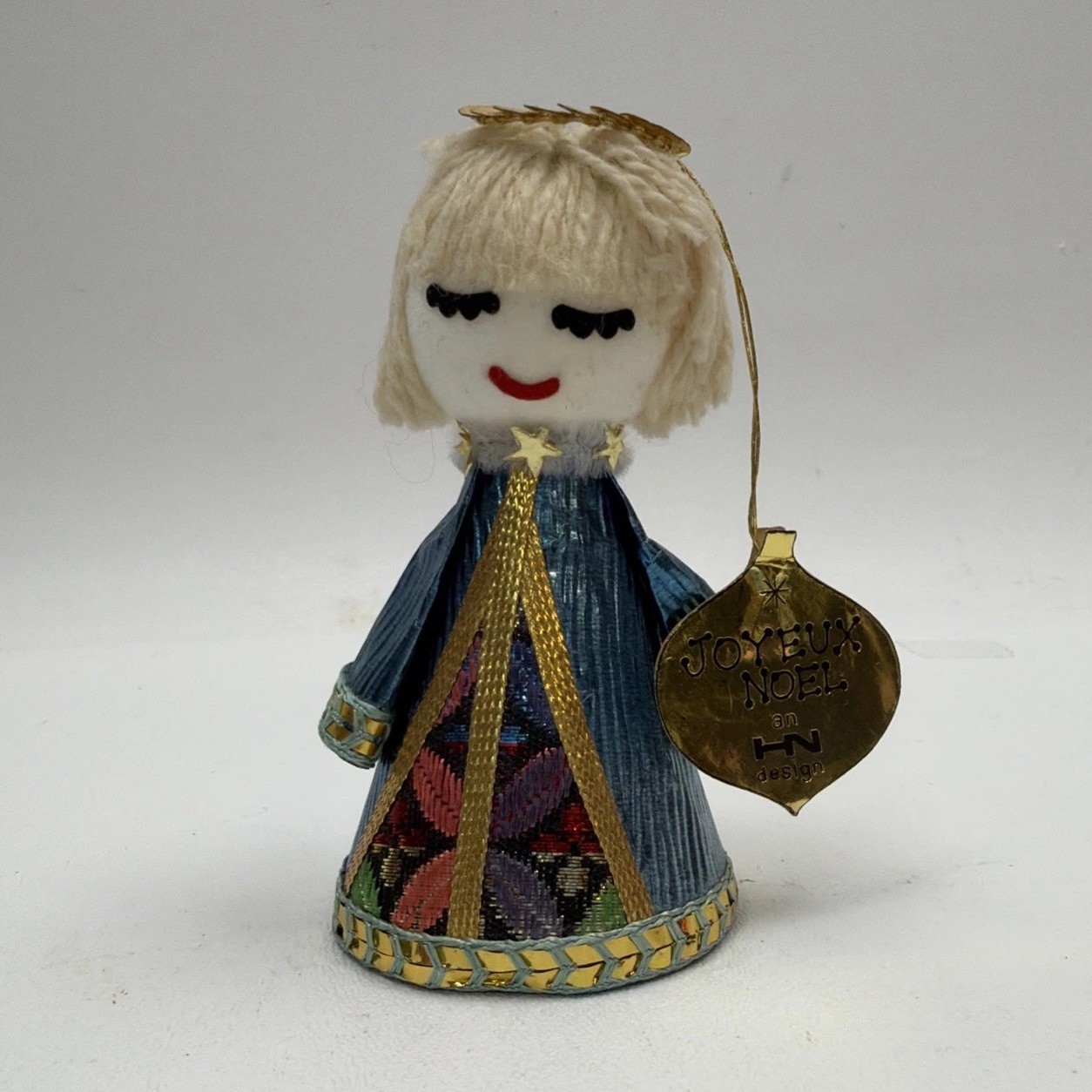 VTG 1960s Napcoware Joyeux Noel Foil Angel Ornament “HN” Design Japan Blue Yarn