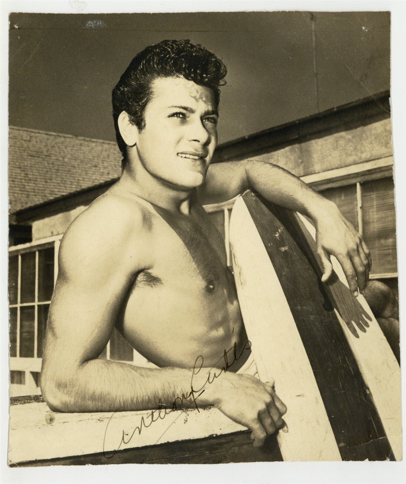 Tony Curtis 1950 Autographed Signed Anthony 7x8 Shirtless Hunk Surfer Photo 