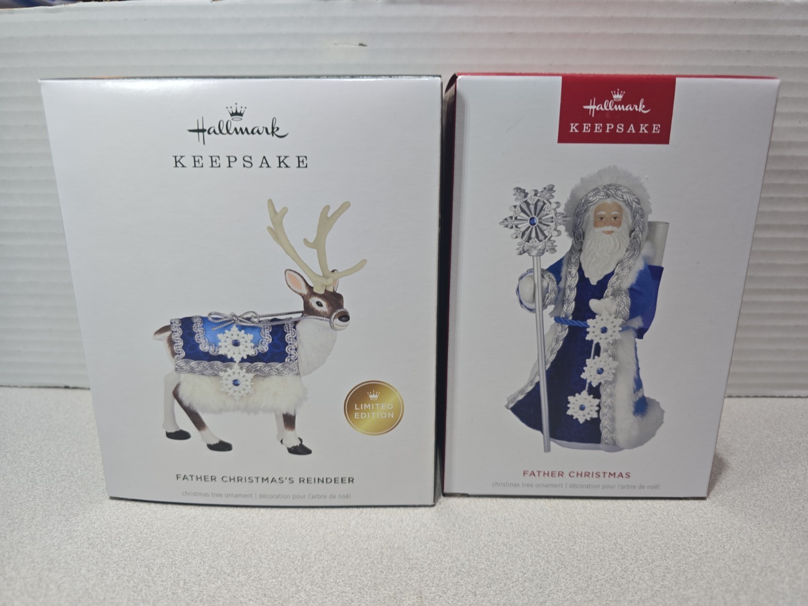2 Hallmark Ornaments Limited Ed. FATHER CHRISTMAS REINDEER and FATHER CHRISTMAS