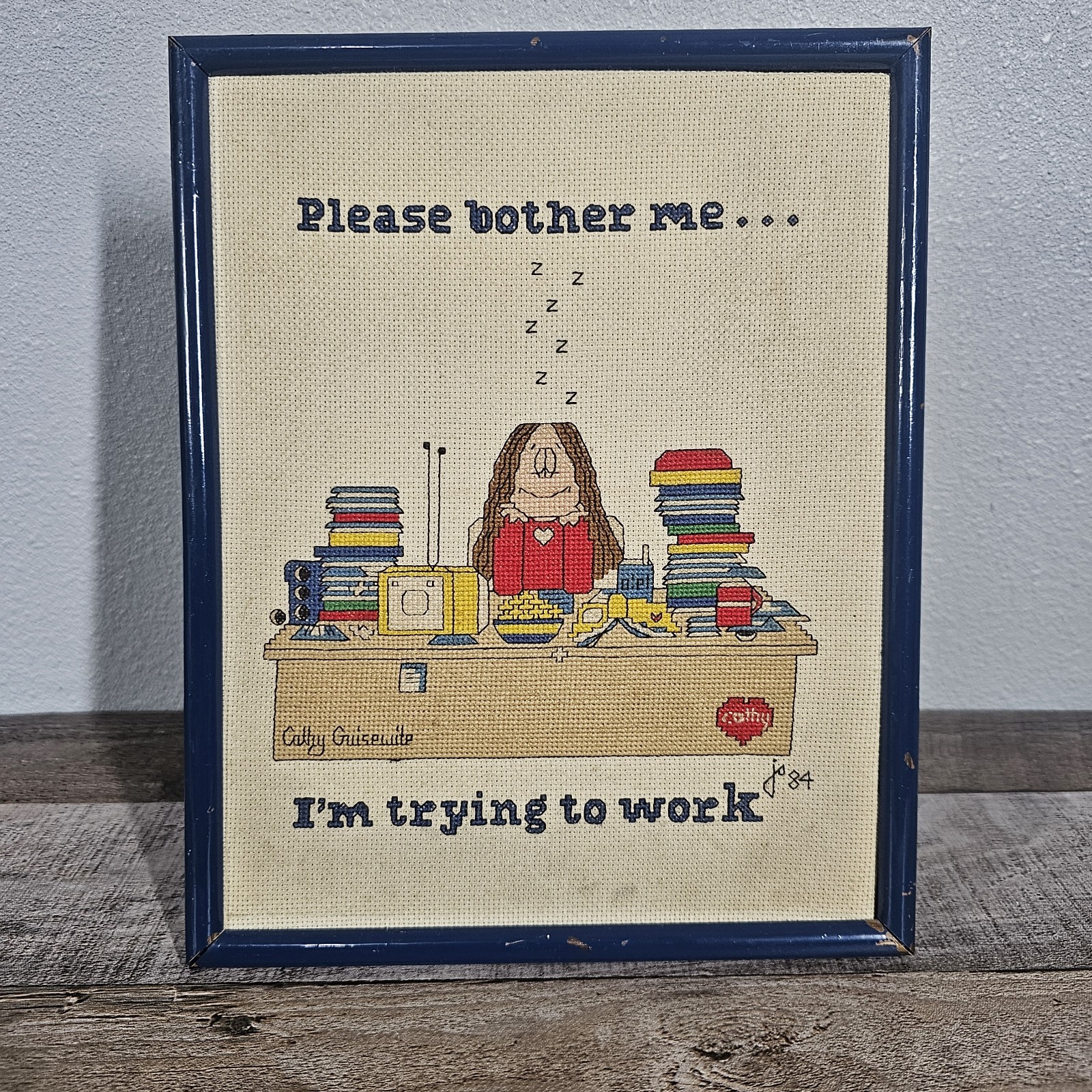 Vtg Cathy Guisewite Wall Desk Photo Frame Cross stitch Art Please Don\'t Bother Vtg Cathy Guisewite Wall Desk Photo Frame Cross stitch Art Please Don\'t Bother