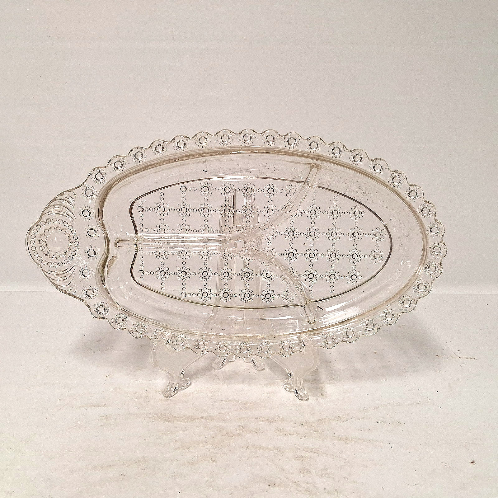 Hazel Atlas Jewel Pattern Divided Relish Dish Clear Depression Glass USA