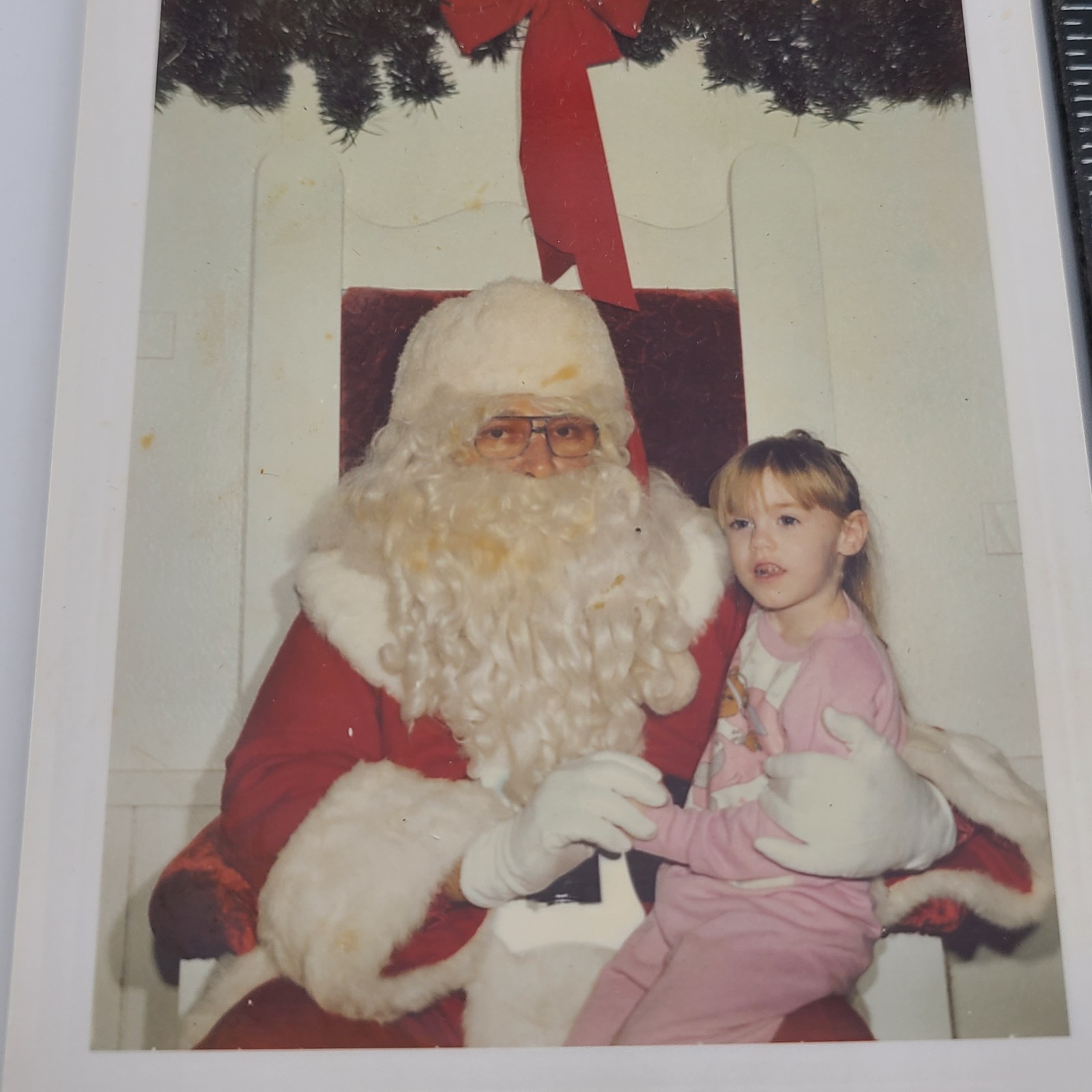 Girl Santa Claus Lap Saint Nick Christmas Man Holiday Memories Vintage Photo