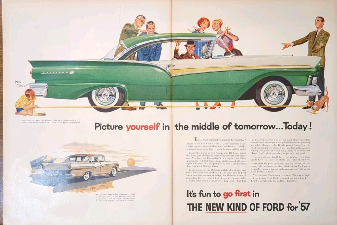 1957 Ford Custom 300 2 Door Hardtop White And Green Beautiful Print Ad 