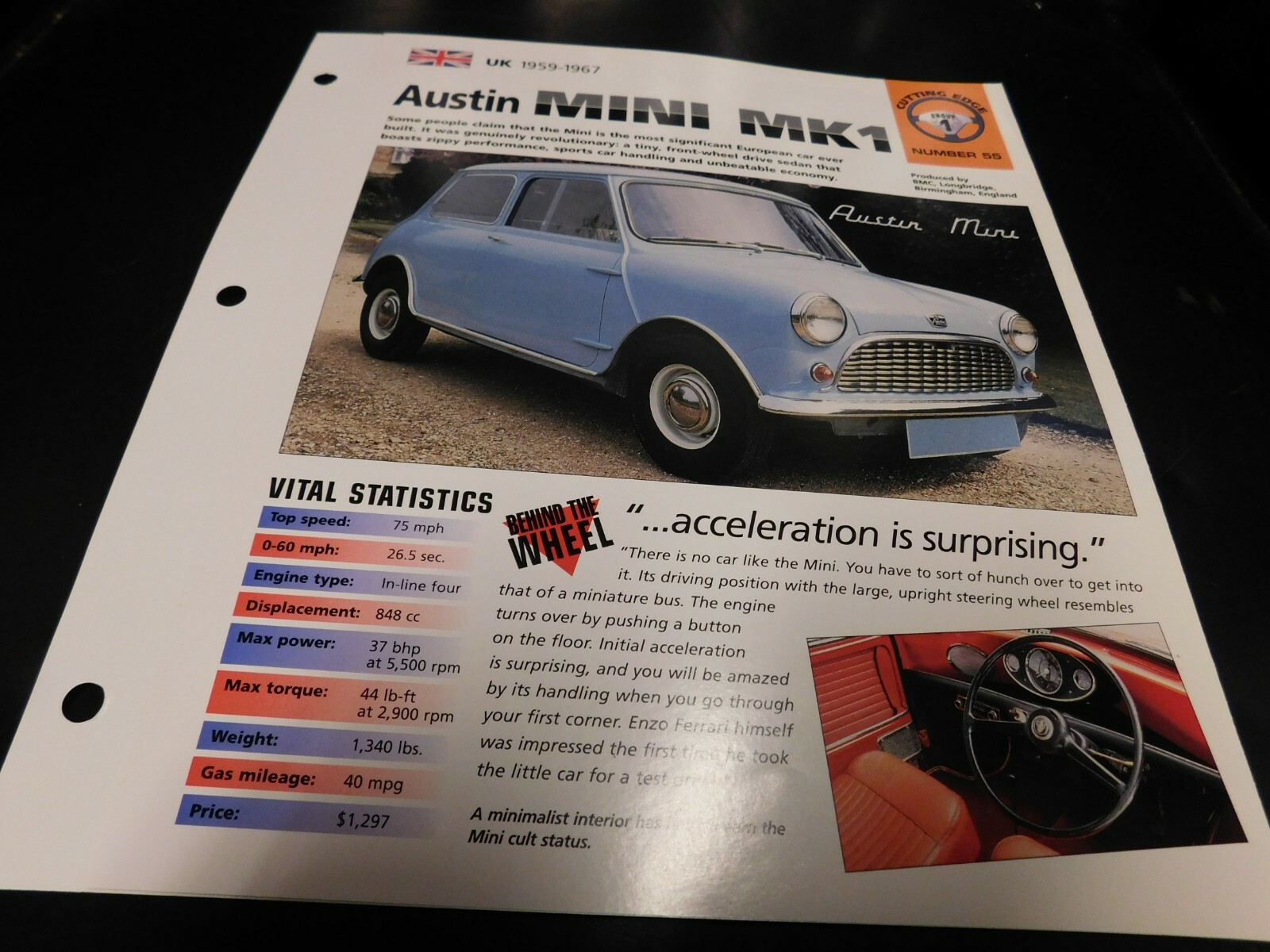 1959-1967 Austin Mini MK1 Spec Sheet Brochure Photo Poster 60 61 62 63 64 65 66