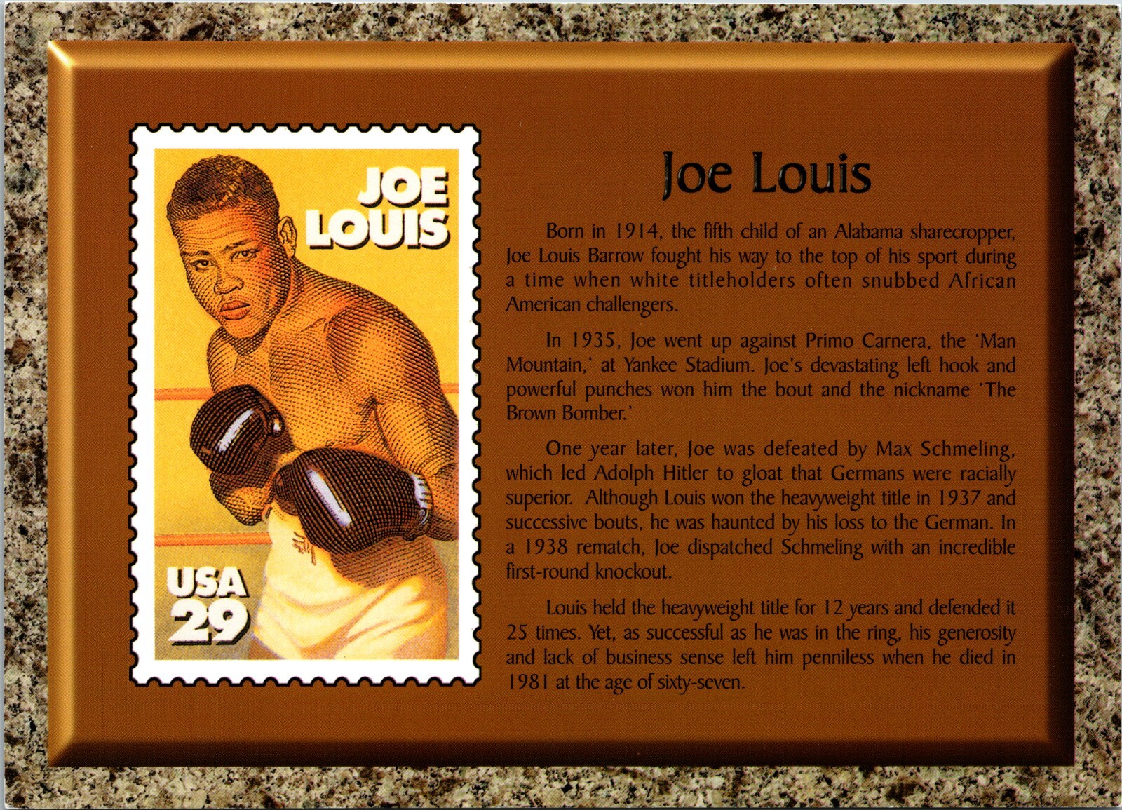 Joe Lewis Heavyweight Champion Black Heritage 1999 Stamp Art Postcard