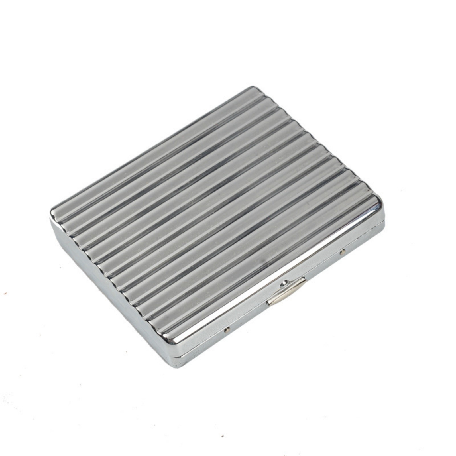 Metal Cigarette Case Holder 20ct Corrugated Ribbed Portable Silver Gift Box