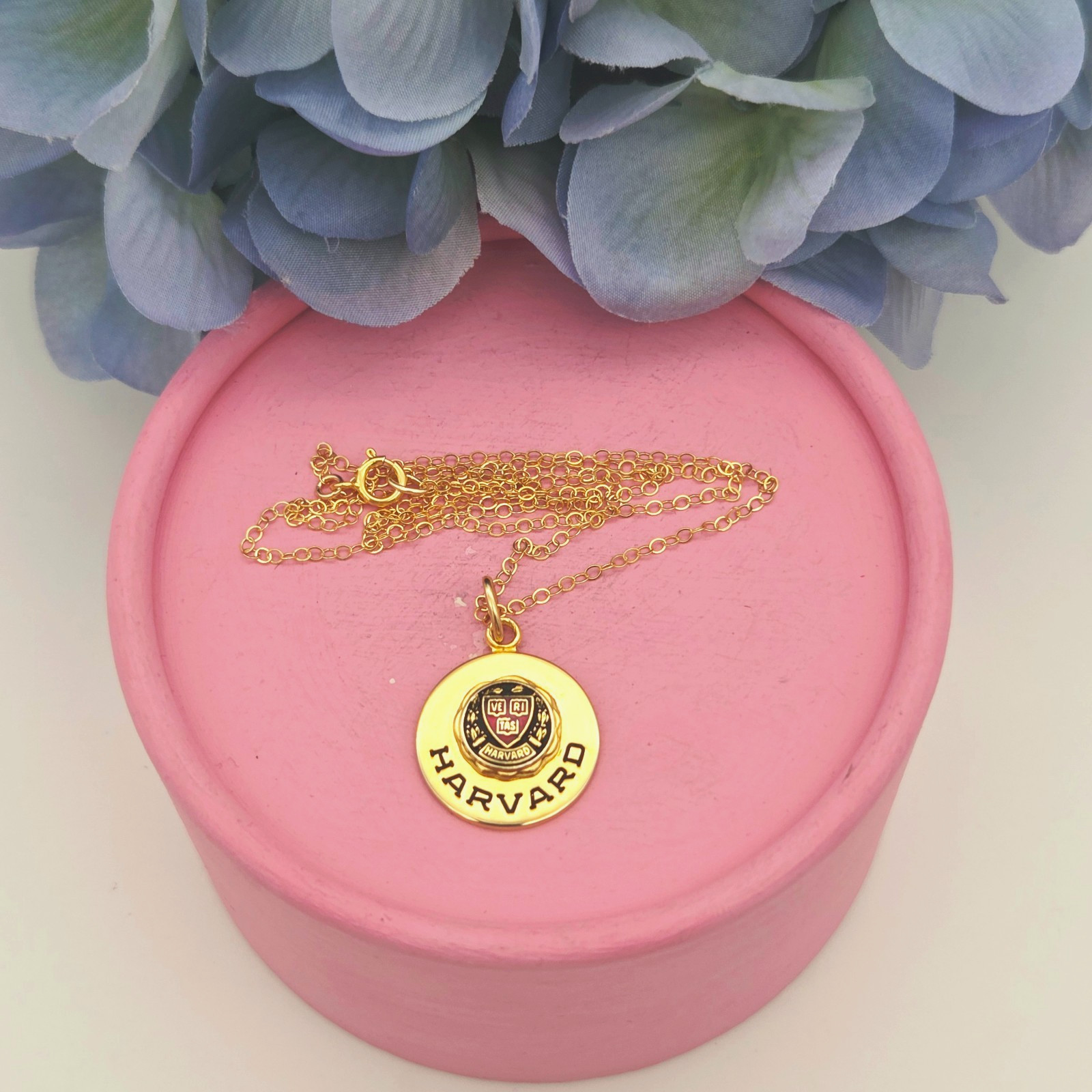 Vintage HARVARD Crimson and Gold University Seal Pendant Necklace GF Chain