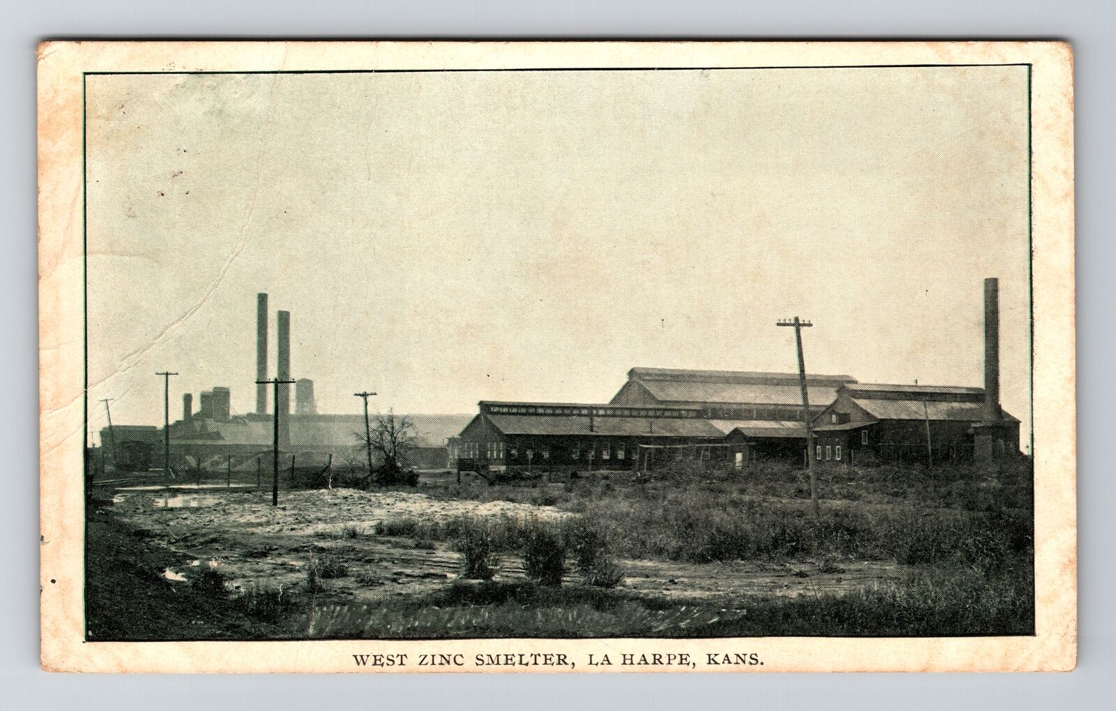 La Harpe KS-Kansas, West Zinc Smelter, Vintage c1908 Postcard