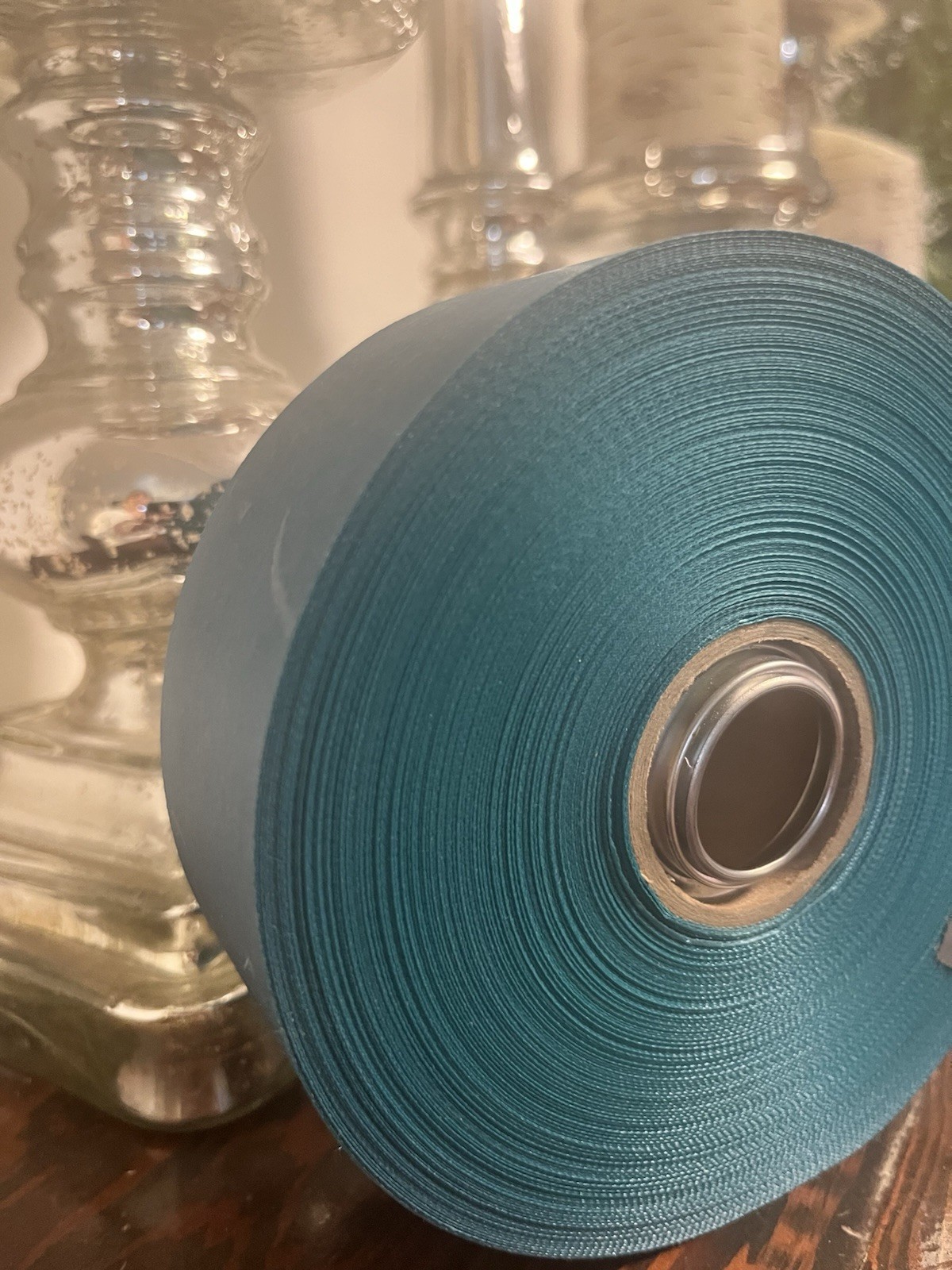 1950s Vintage Satin Taffeta Stiff Aqua Ribbon Big Roll From France