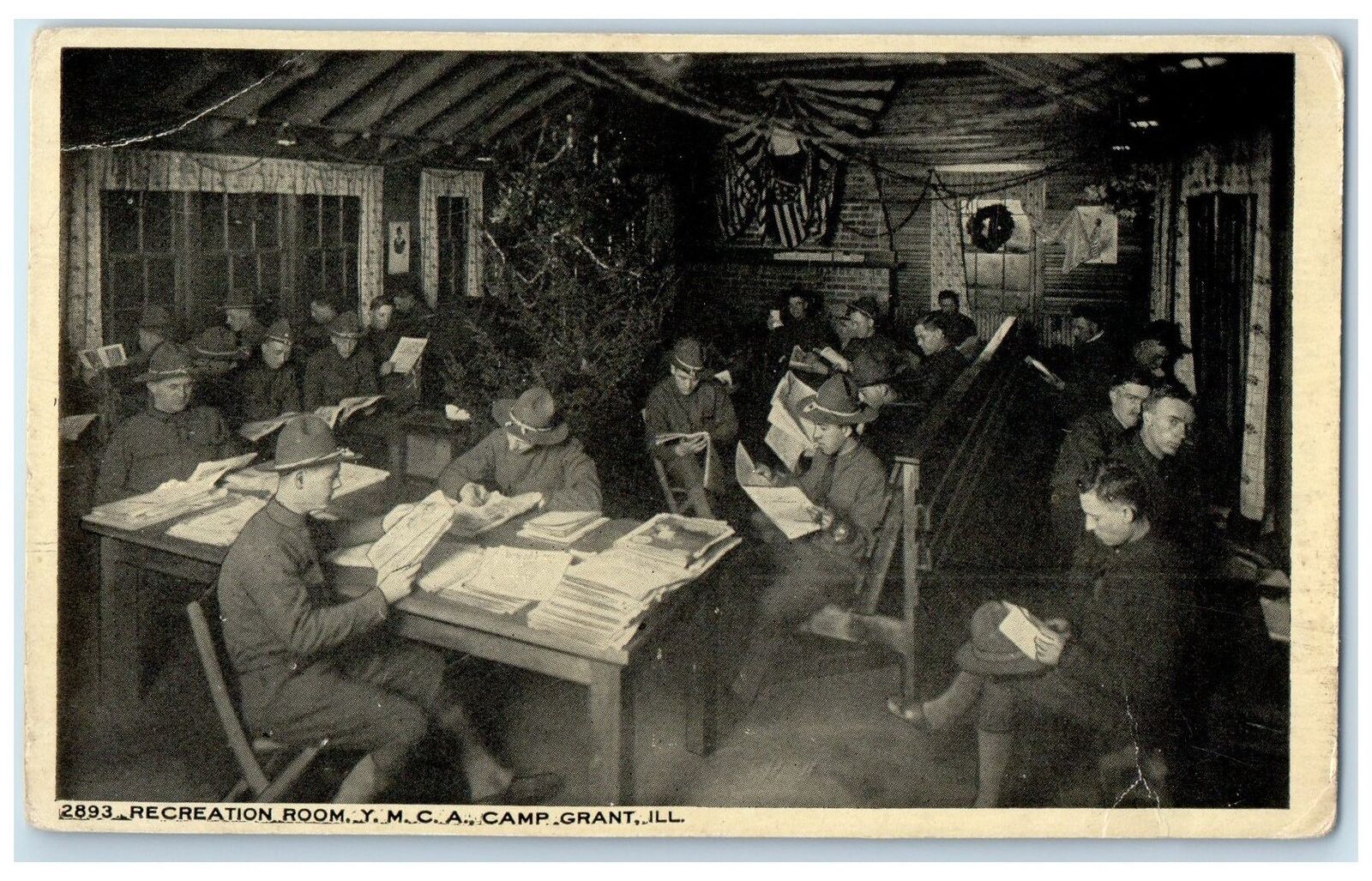 c1910\'s Recreation Room YWCA Interior Camp Grant Illinois IL Unposted Postcard