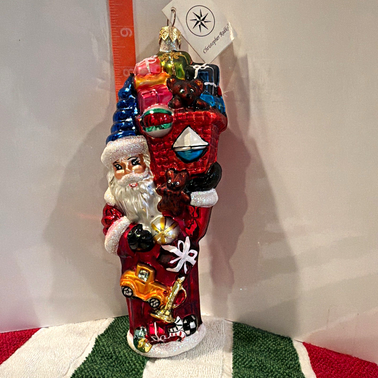 NOS Vintage 1996 Christopher Radko TOYS FOR ALL Santa Glass Ornament 96-153-0