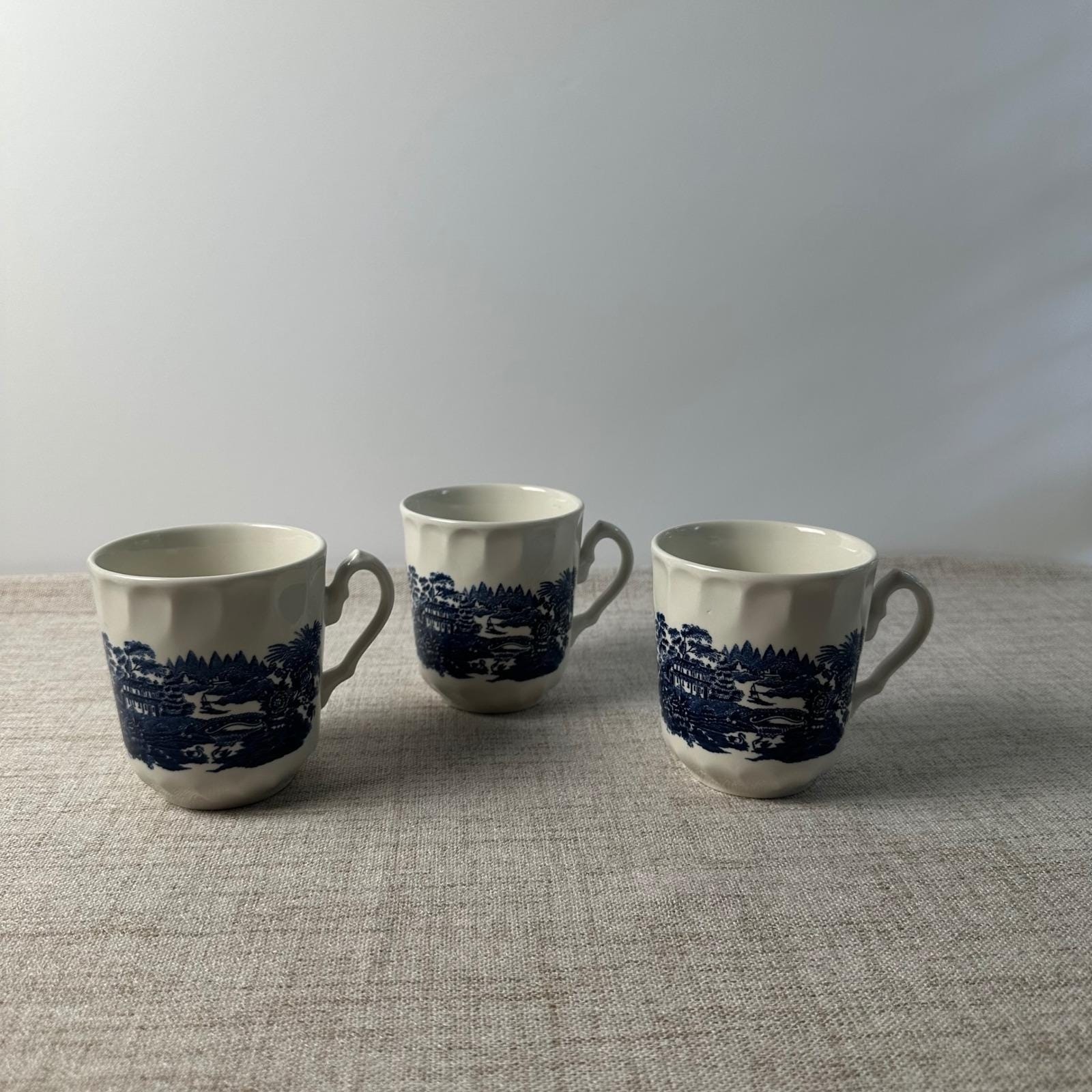 Vintage Blue & White Transferware Mugs Set of 3 | Made in England Scenic Cups