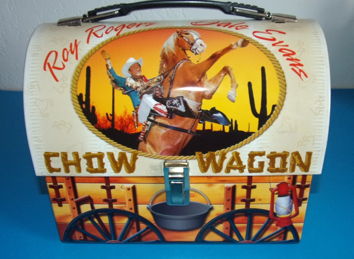 Roy Rogers - Dale Evans Dome Lunch Box / Lunch Tote, Collectible Chow Wagon Tin