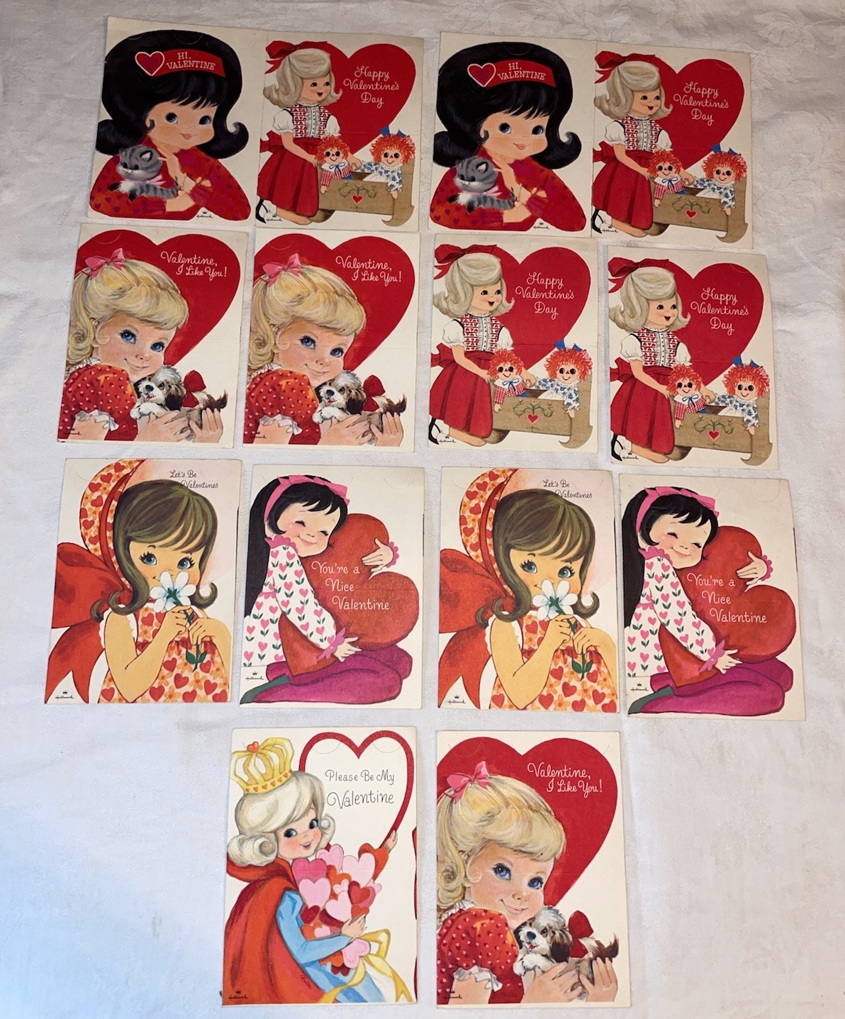 14 Vintage Hallmark Girls\' Valentines Day Cards New Fold Over 1960-80s