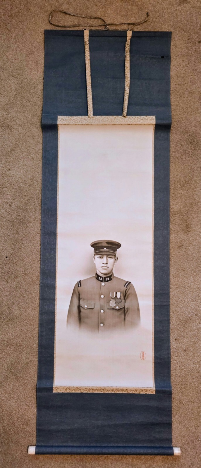Antique Japanese Hanging Scroll, Portrait of a Japanese Army Sergeant Antique Japanese Hanging Scroll, Portrait of a Japanese Army Sergeant