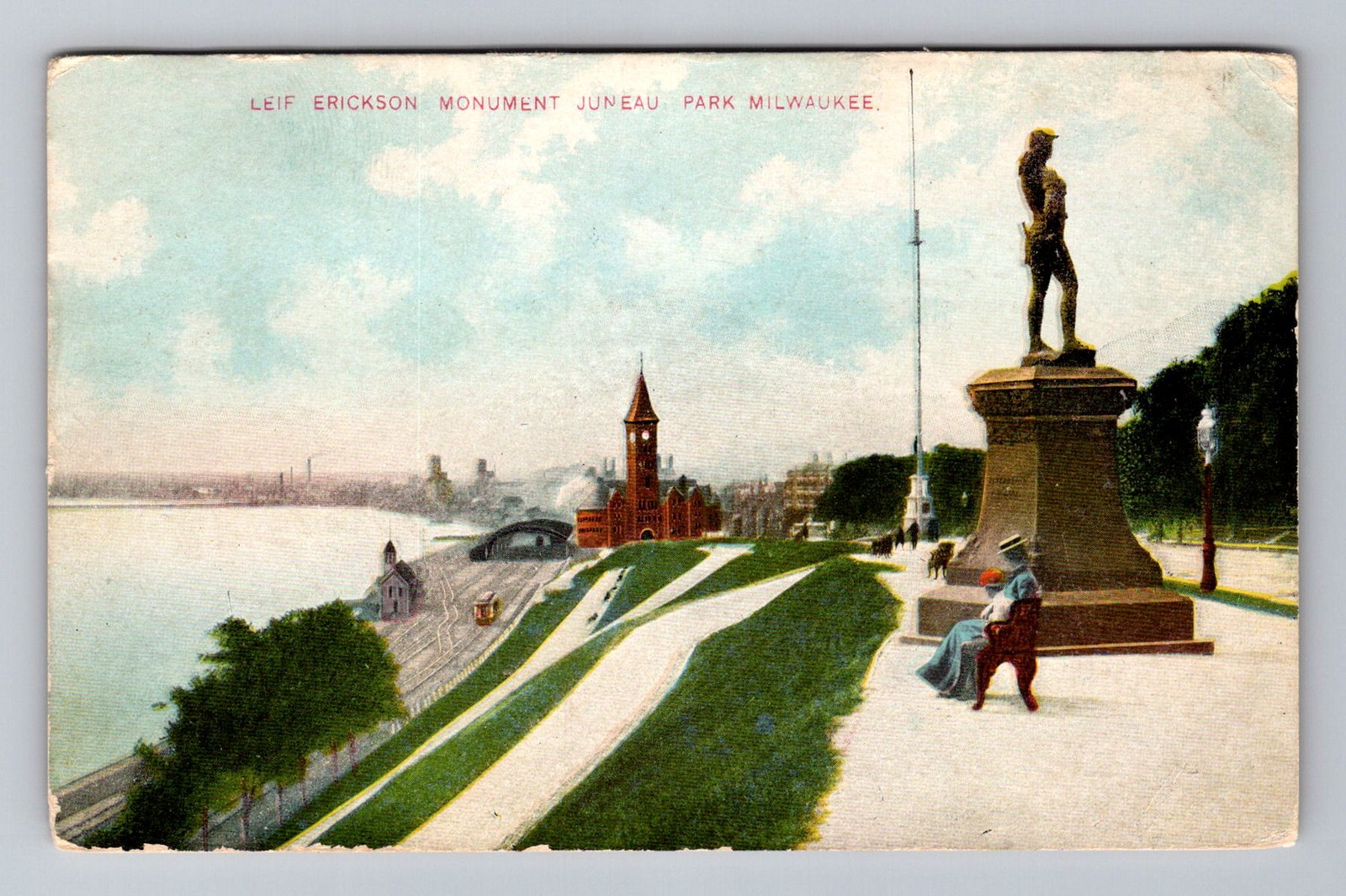 Milwaukee WI-Wisconsin, Leif Erickson Monument, Postal Vintage c1908 Postcard