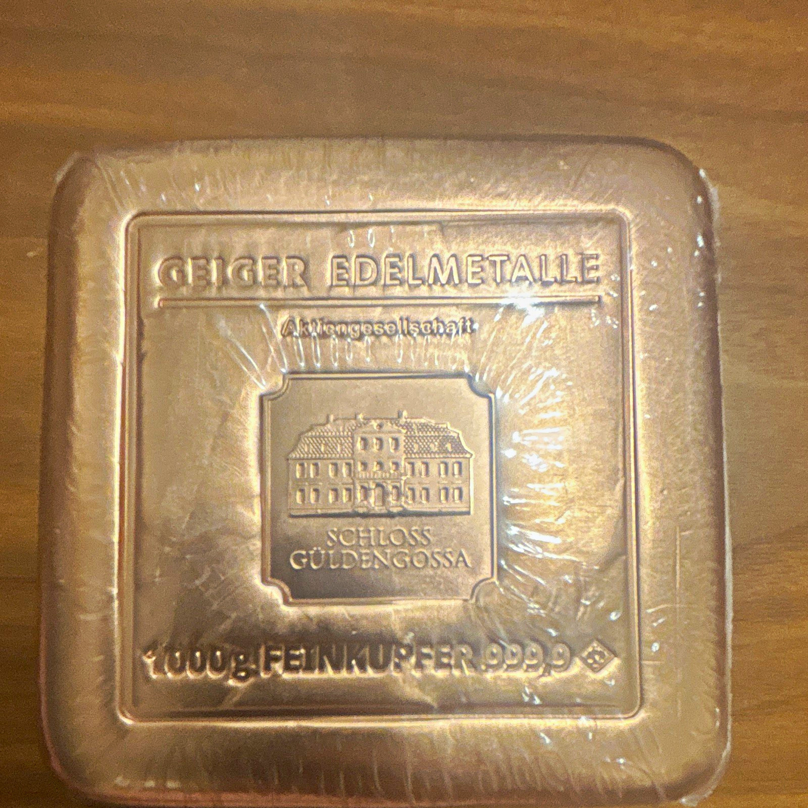 Geiger Edelmetalle Schloss Güldengossa 1000g .9999 Fine Copper Bar