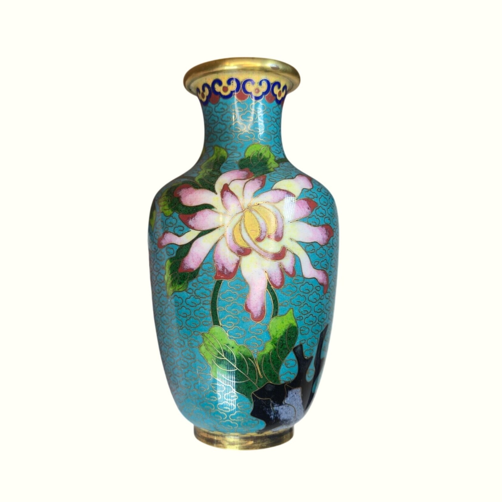 Vintage Cloisonné Vase Pink & White Chrysanthemums Gold Accents Floral Enamel Vintage Cloisonné Vase Pink & White Chrysanthemums Gold Accents Floral Enamel