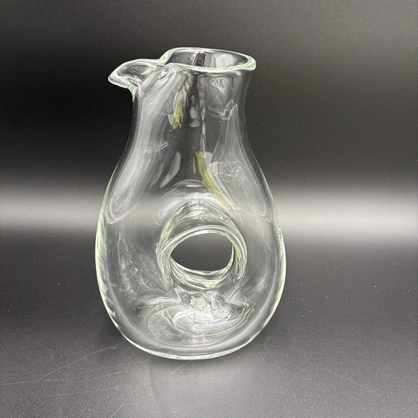 Vintage Handblown Glass Biomorphic Doughnut Hole Carafe Pitcher Decanter 10”