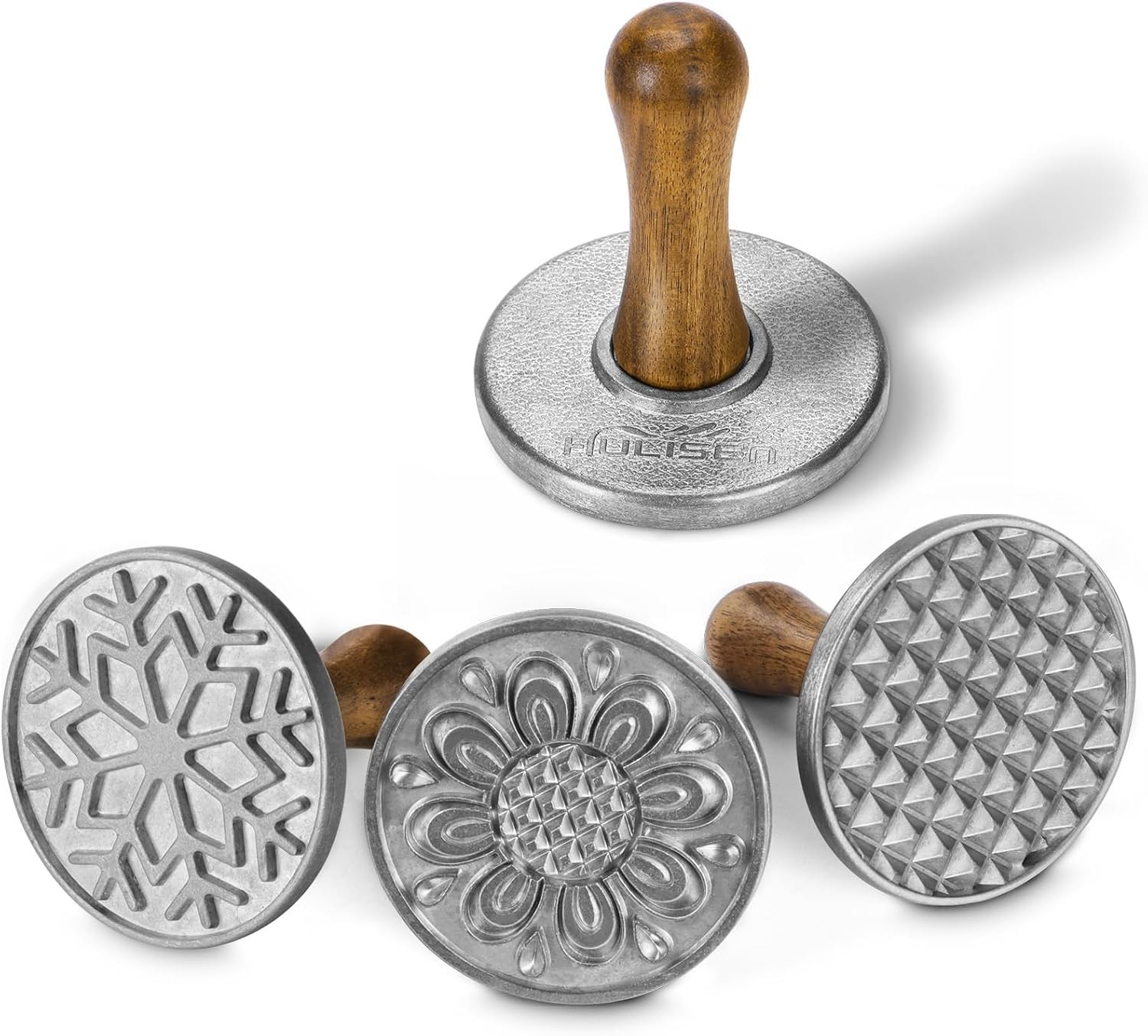 Cookie Stamps Set of 4, Metal Cookie Press Mold with Wooden Handle, Decoratin...