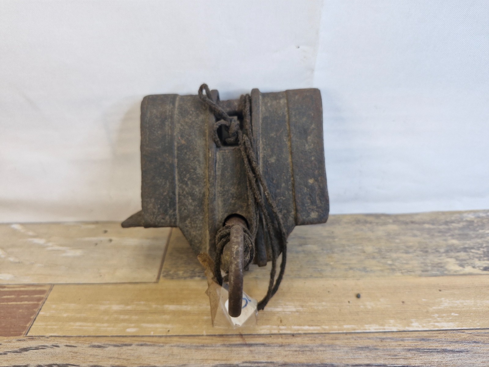 Vintage Handmade Blacksmith Iron Padlock with Key – Rustic Striped Design P5