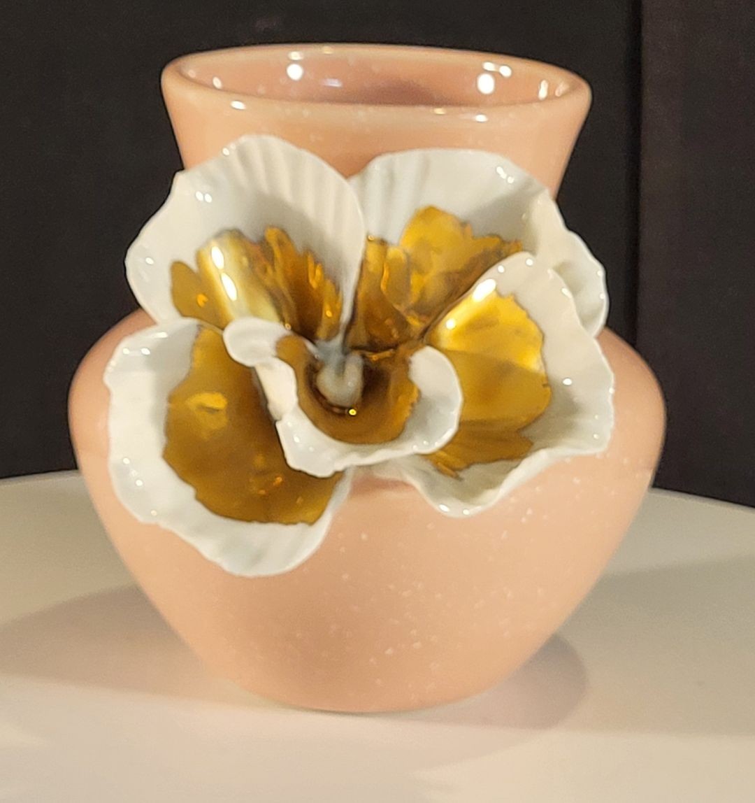 Anthropologie Gilded Bloom Vase Pink Gold White Floral Orchid