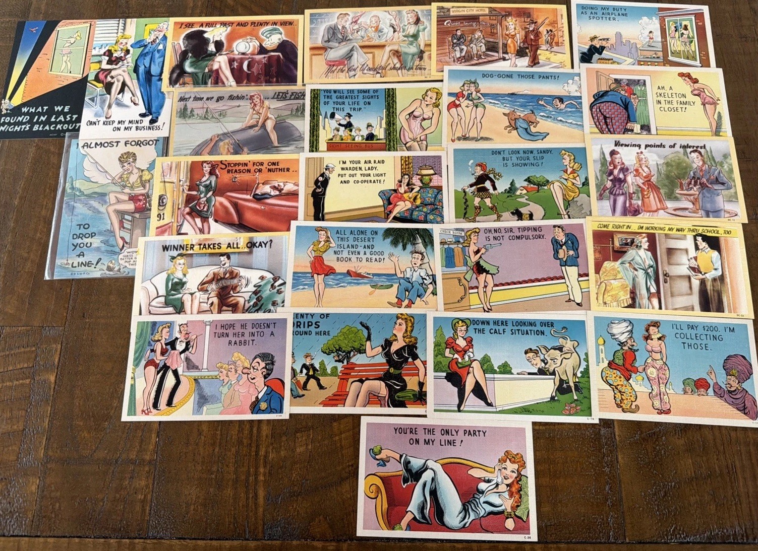 Lot of 23 Risque Sexy Vintage Comic Linen Postcards~Funny Humor~Unused~s374