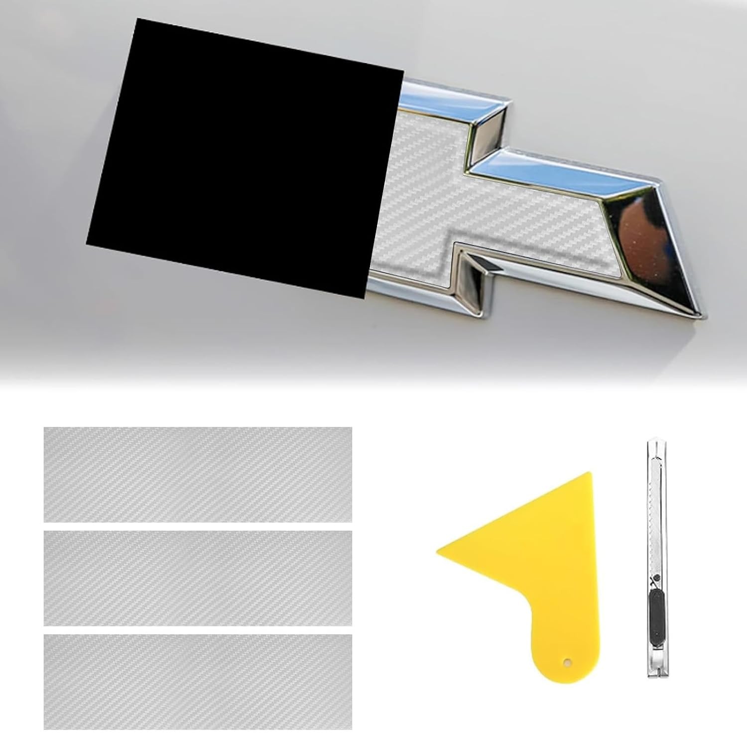 White Carbon Fiber Chevy Bowtie Emblem Compatible Chevrolet Logo 11.8\