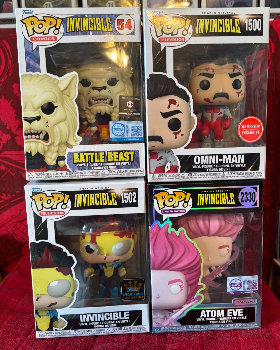 Funko Pop Invincible Exclusives - Battle Beast ,Omni-Man , Invincible, Atom Eve