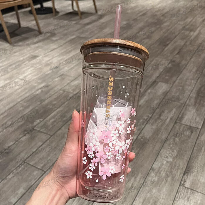 Starbucks Tumbler Pink Sakura Double Glass Straw Cup 591 ml+ Pink Bag Girl Gifts