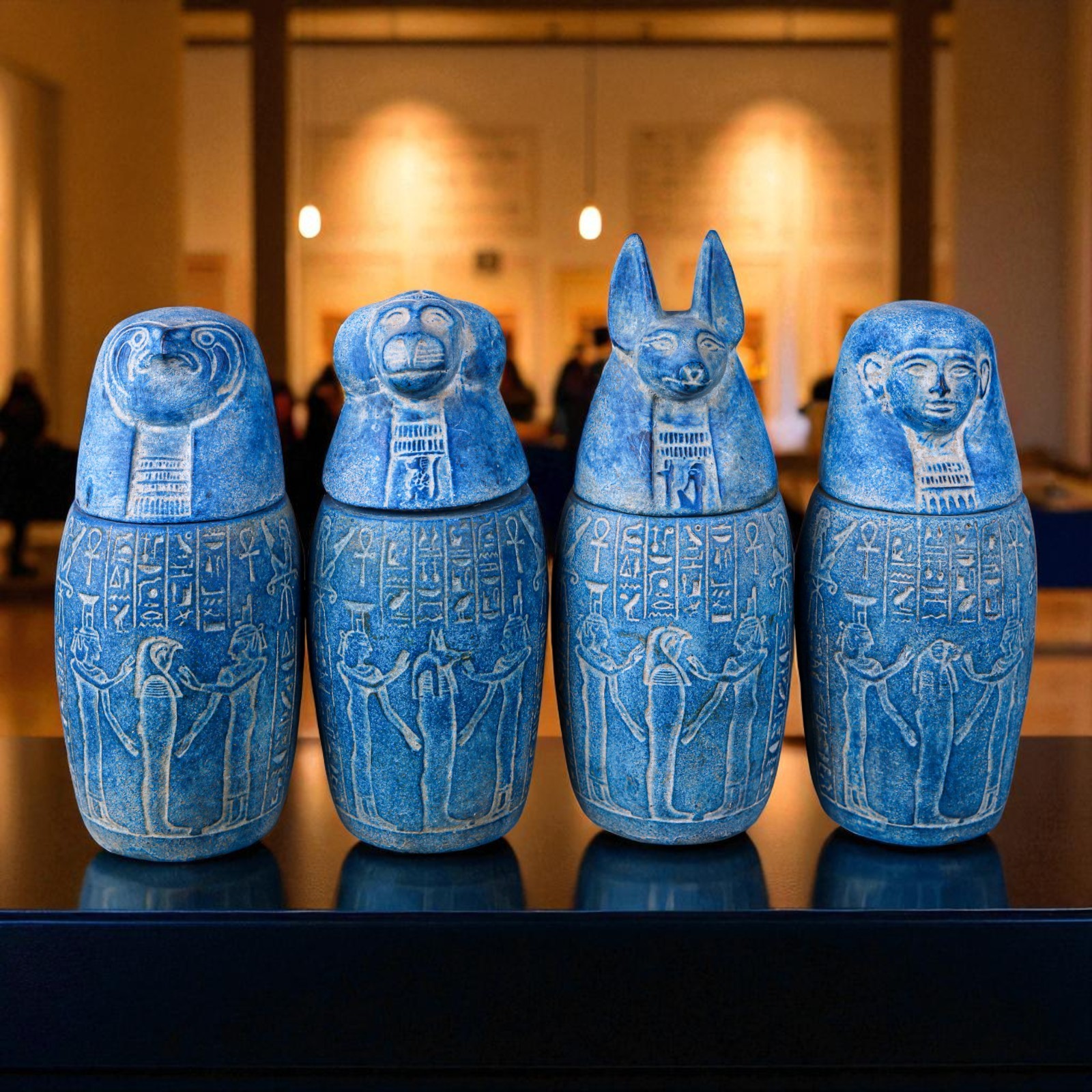 Ancient Egyptian Antique Rare 4 Canopic Jars Sons Of Horus Pharaonic Egyptian BC