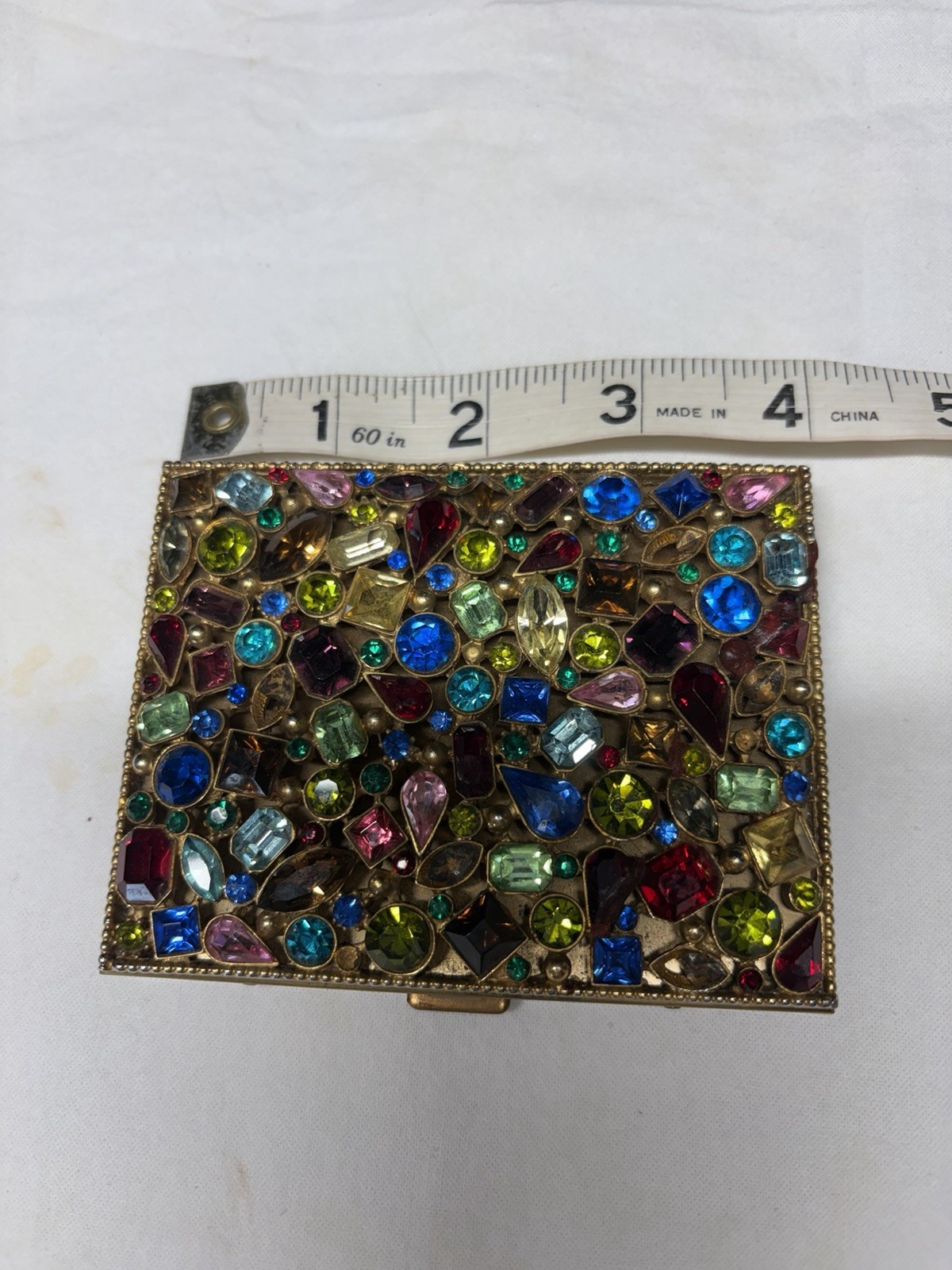 Vintage 1950s Jeweled Rhinestone Cigarette Case Gold Tone Multicolor Glam Vintage 1950s Jeweled Rhinestone Cigarette Case Gold Tone Multicolor Glam