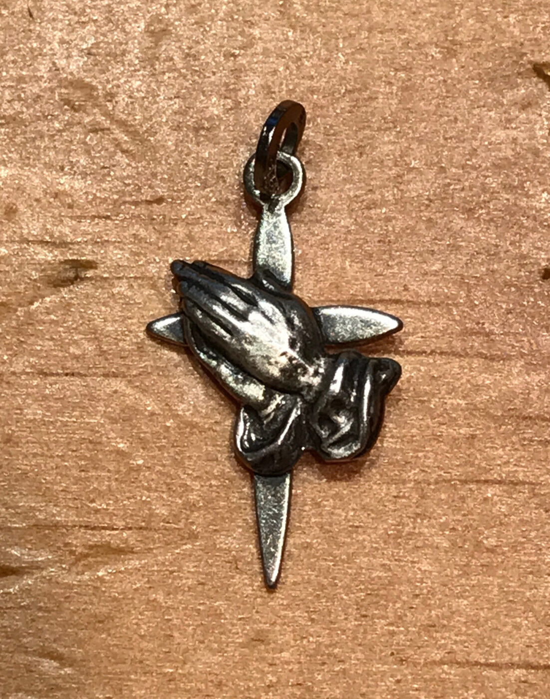 VINTAGE PRAYING HANDS AND CROSS CHARM MADE BY BEAU-STERLING