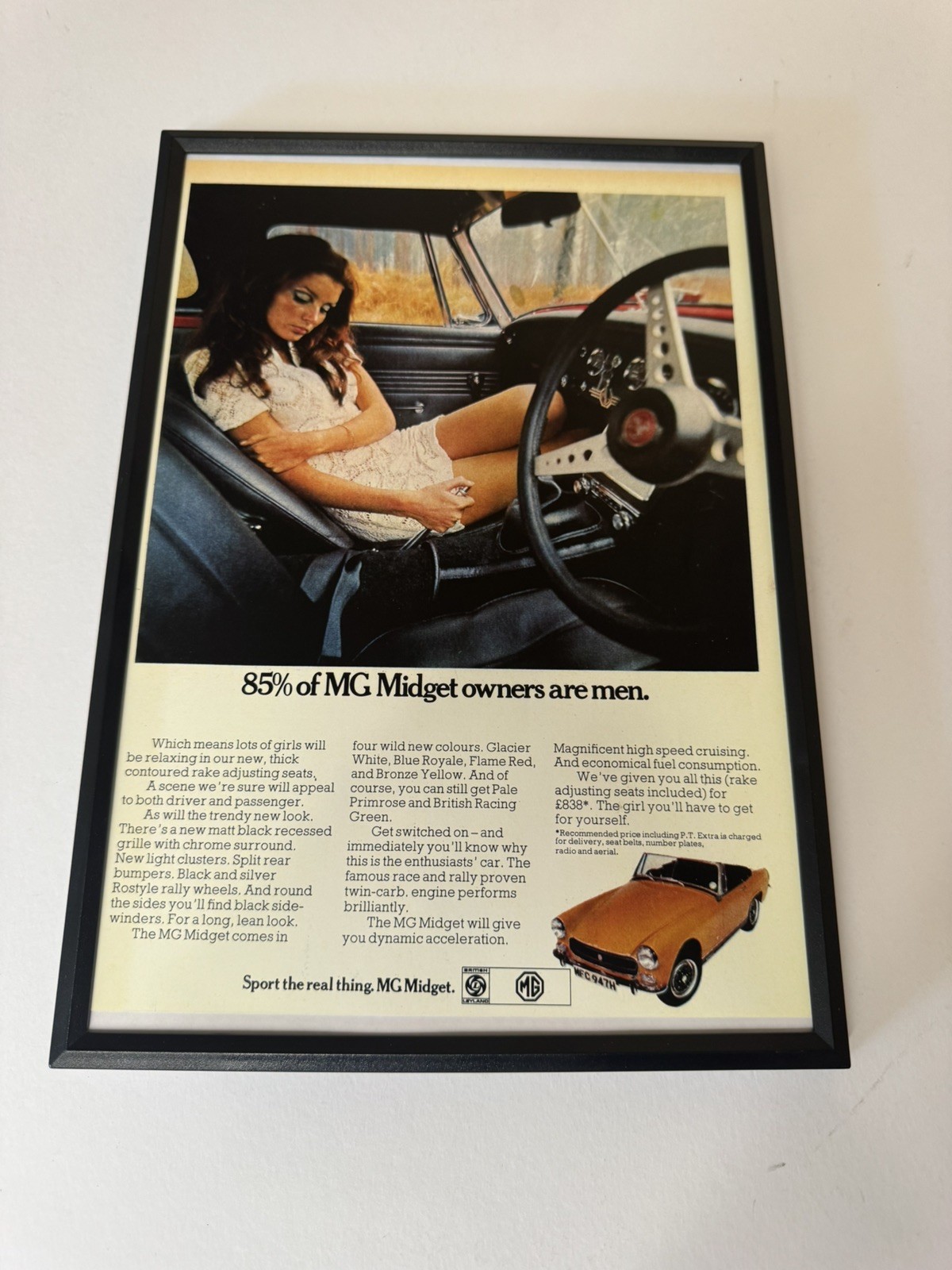 New Framed Classic MG Midget Magazine Advert Poster Wall Art Man Cave Retro