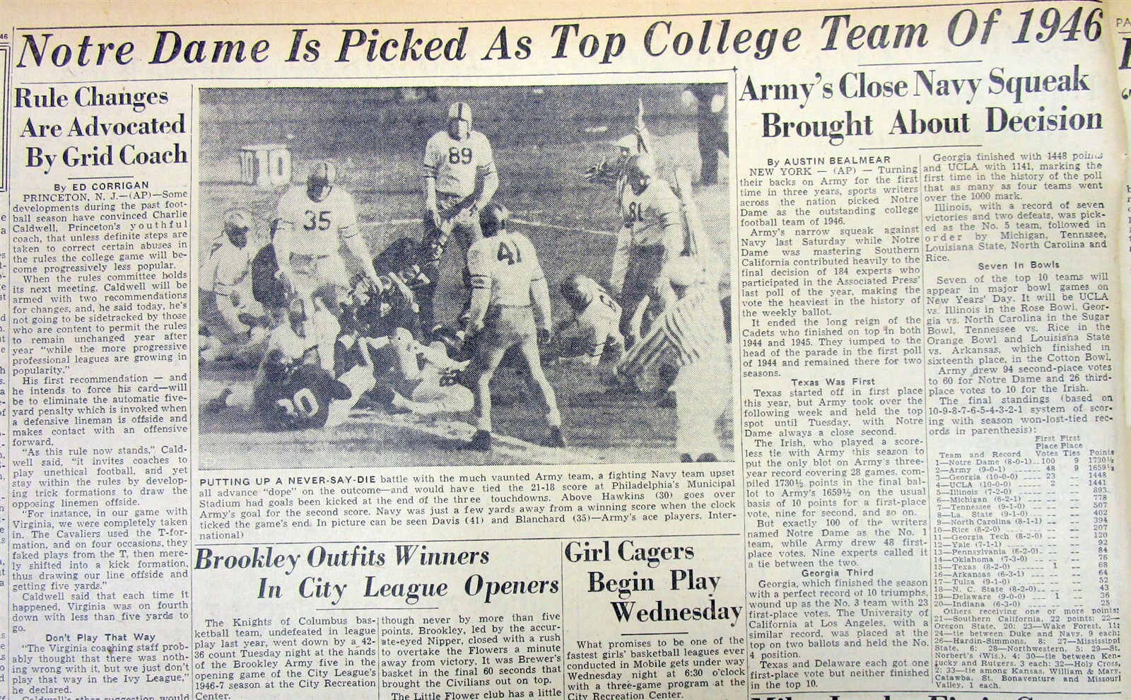 2 1946 newspapers NOTRE DAME is NAMED  #1 college football team for 1946 season