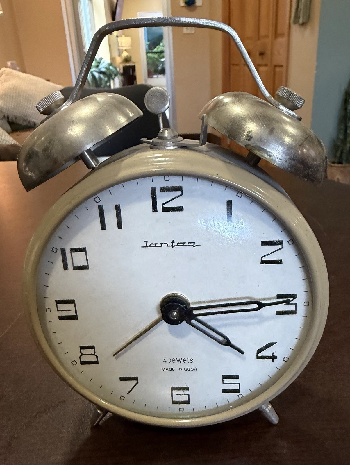 Vintage Soviet Yantar Jantar USSR Mechanical Alarm Clock Twin Bell WORKS