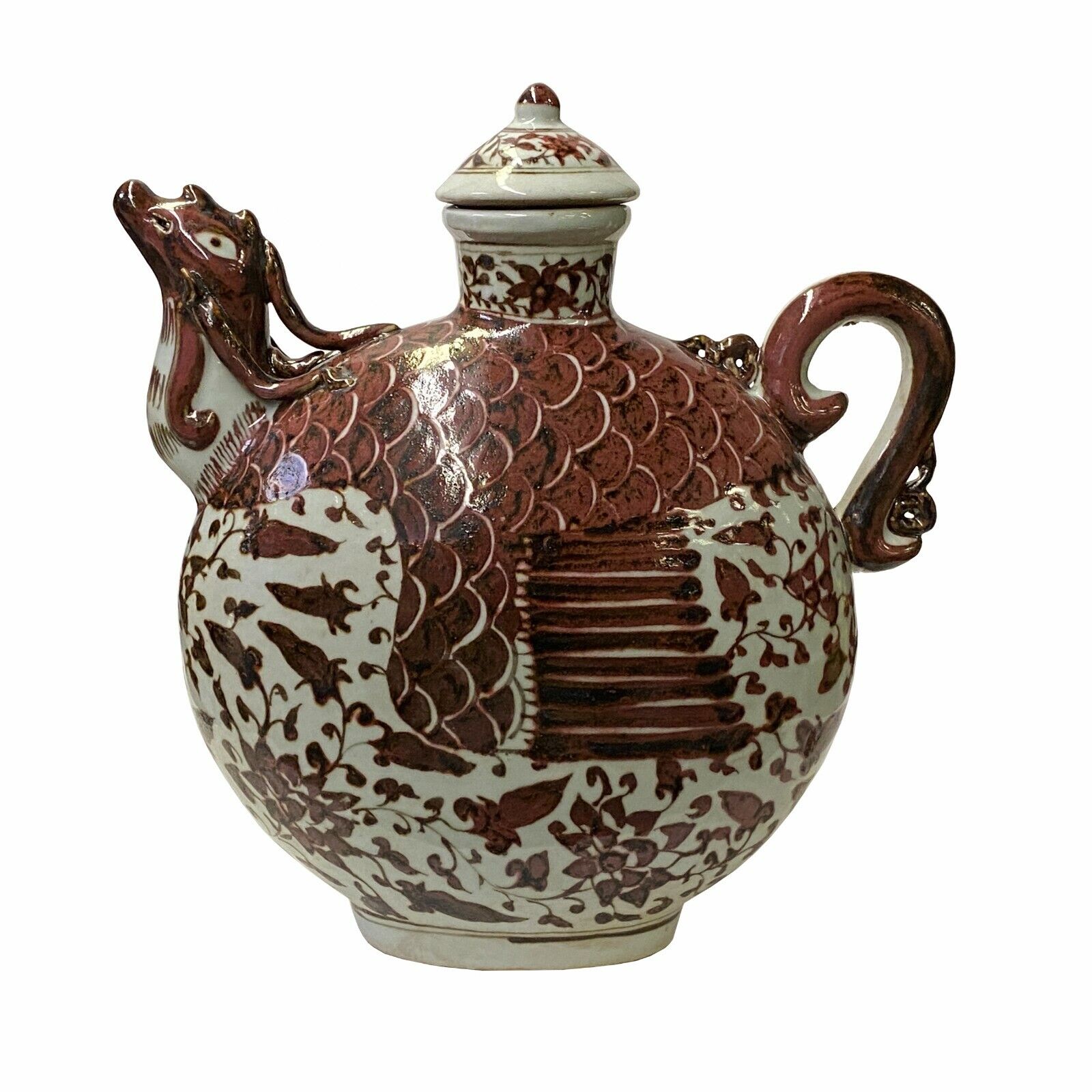 Chinese Off White Brick Blood Red Birds Shape Theme Vase Jar ws1666