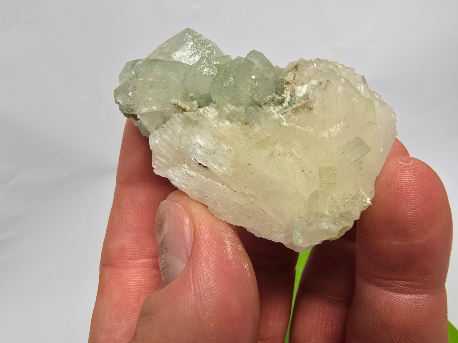 AS IS 2.6oz Raw Green Apophyllite on White Stilbite Zeolite Crystal Cluster