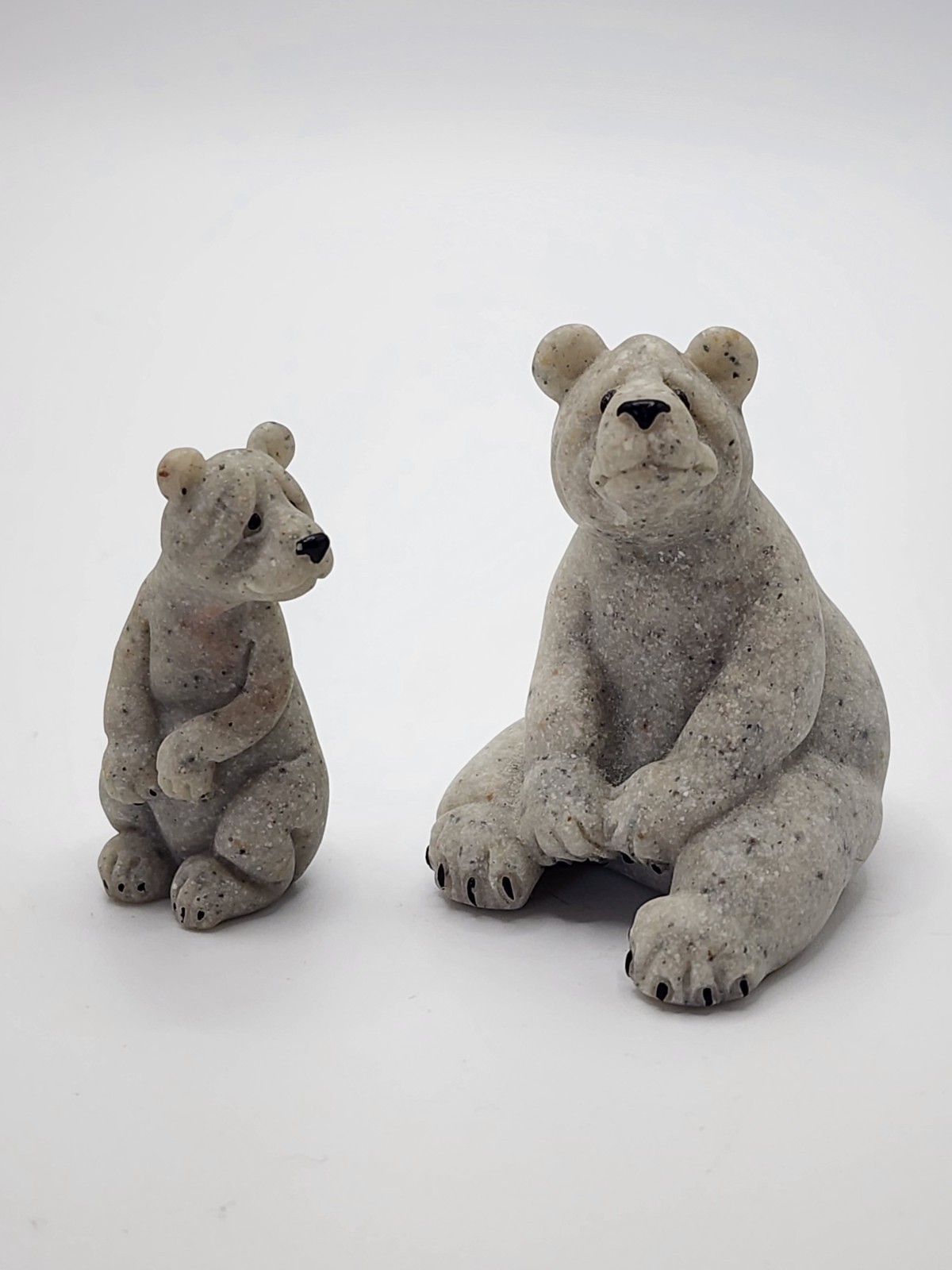 Quarry Critters Polar Bears Gray Stone Figurines Bam Bam and Baby 