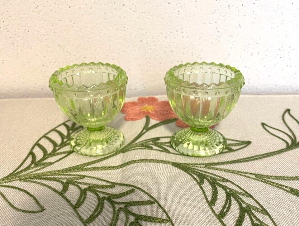 Set of 2 Green Glass Easter Breakfast Egg Cups, depression style NWT