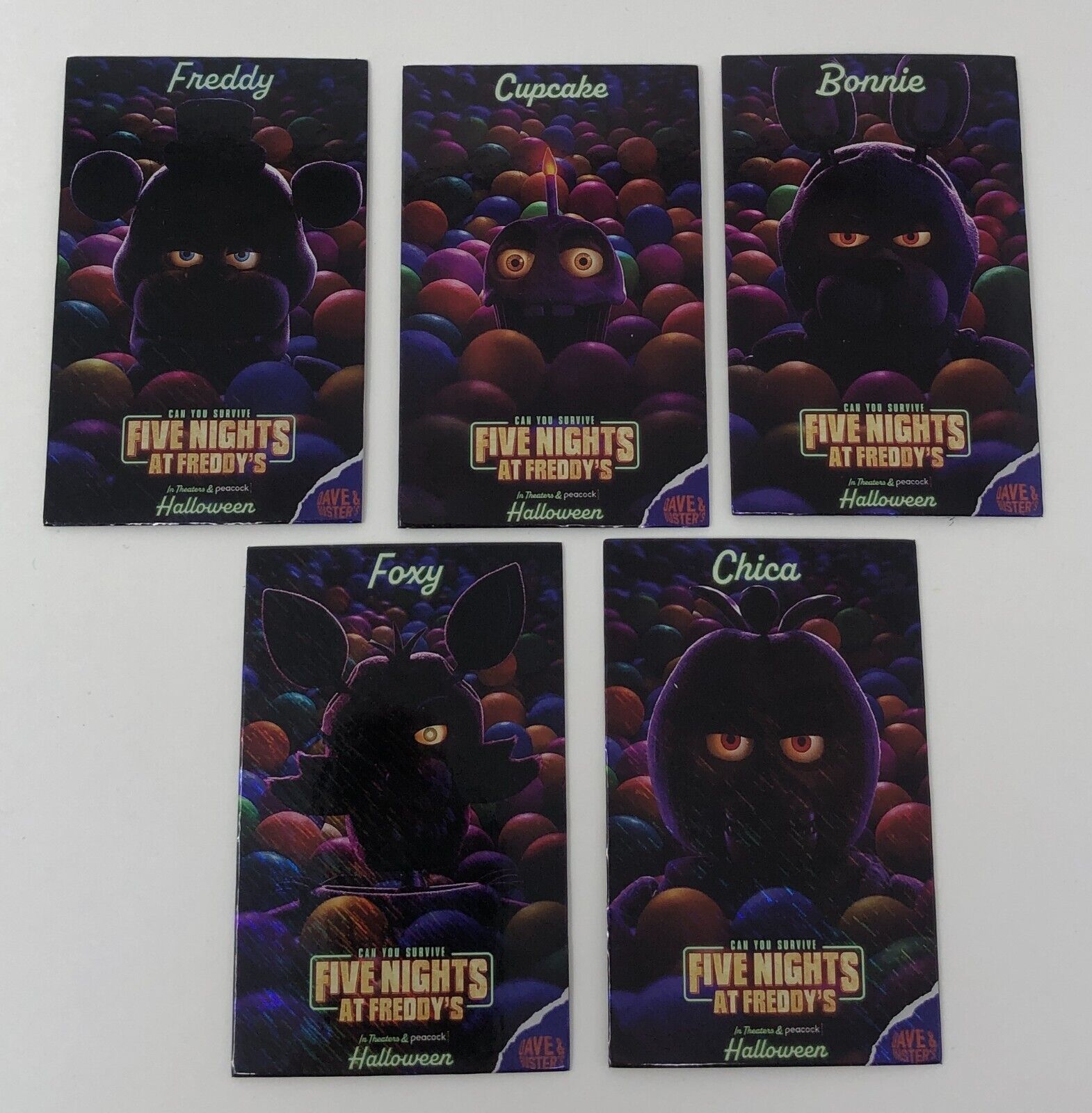 Five Nights At Freddy's Promo Cards (Complete Set of 5) FNAF Dave & Busters D&B
