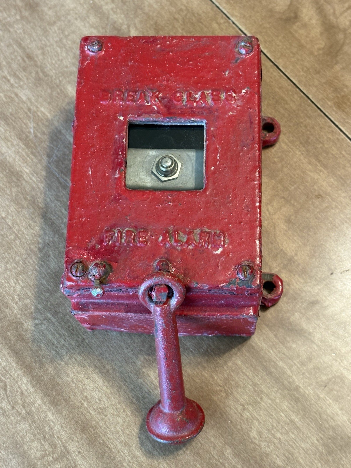 Vintage Heavy (7lbs.) Cast Iron Wall Mount “Break Glass Fire Alarm” W/Hammer.