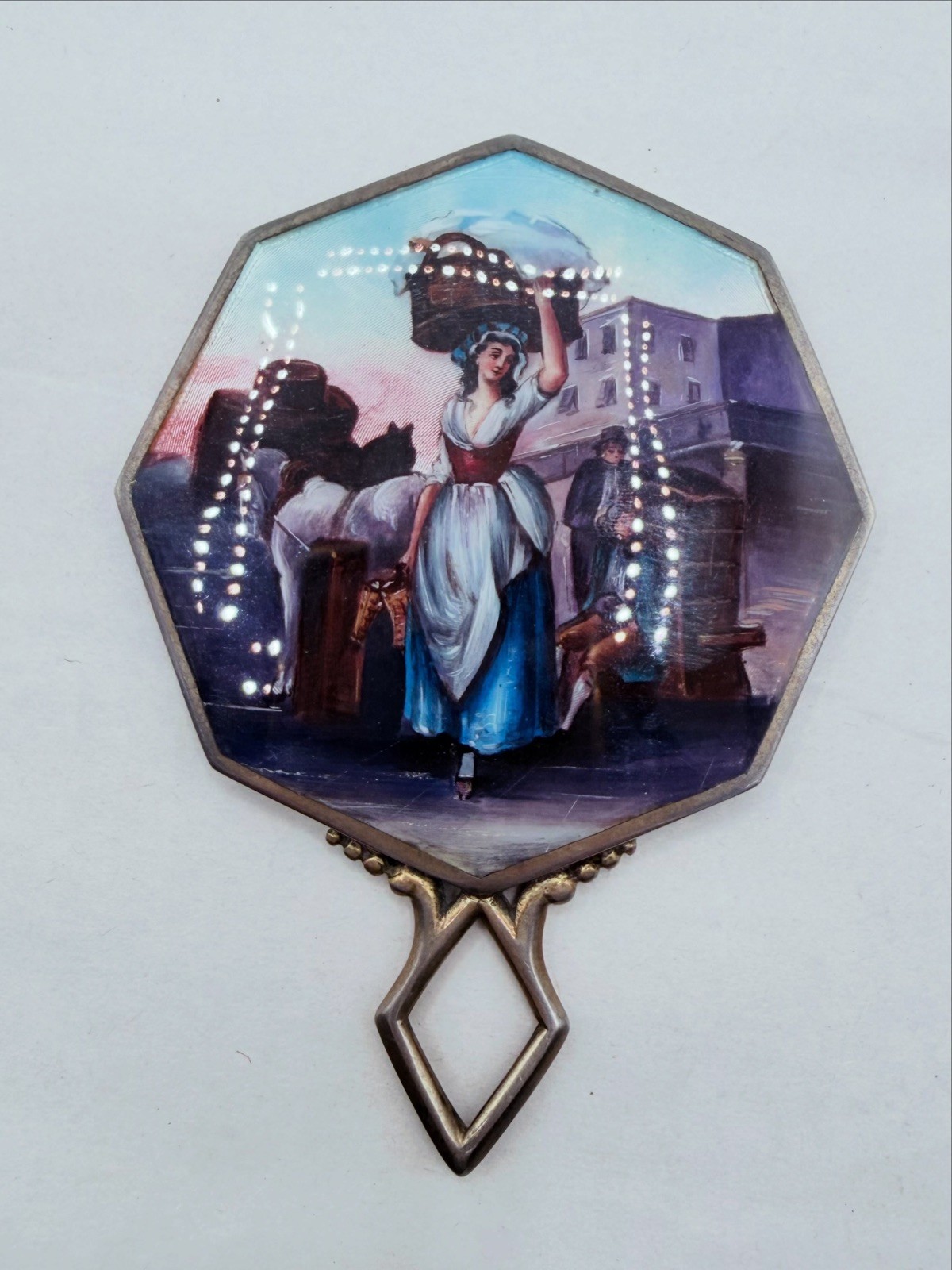 Antique George Stockwell .925 Sterling Silver Scenic Hand Mirror London Import