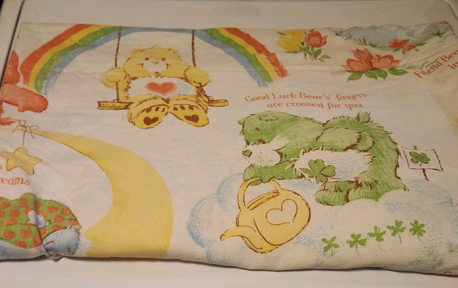 Vintage 1980s Care Bear Twin Size Flat  Sheet ***flaws