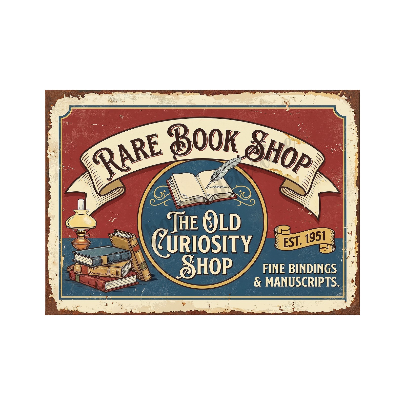 Vintage Advertising Sign Print Rare Book Shop Retro 1950s, 5